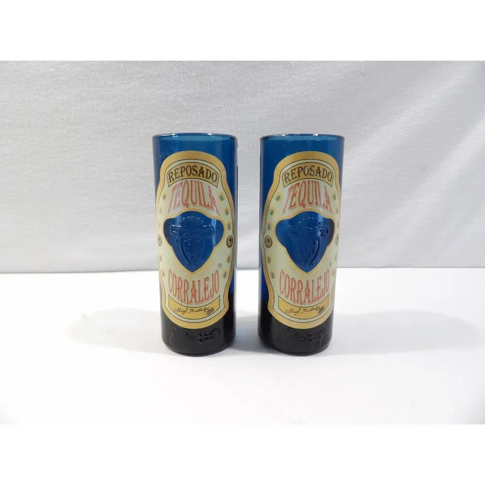 Reposado Tequila Corralejo cobalt blue shot glass set, 2 pcs, tall shooter glass